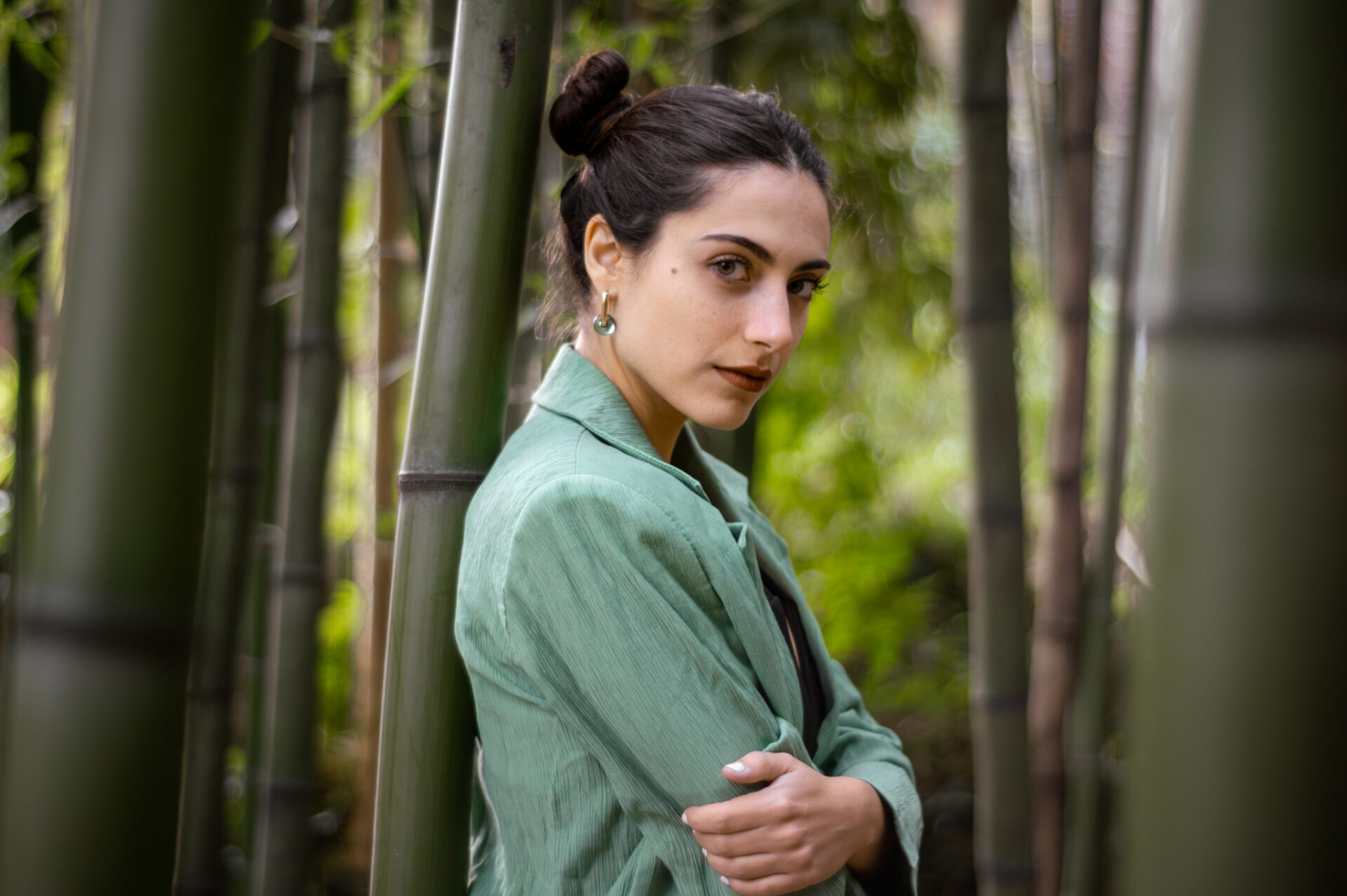 a person in a green jacket