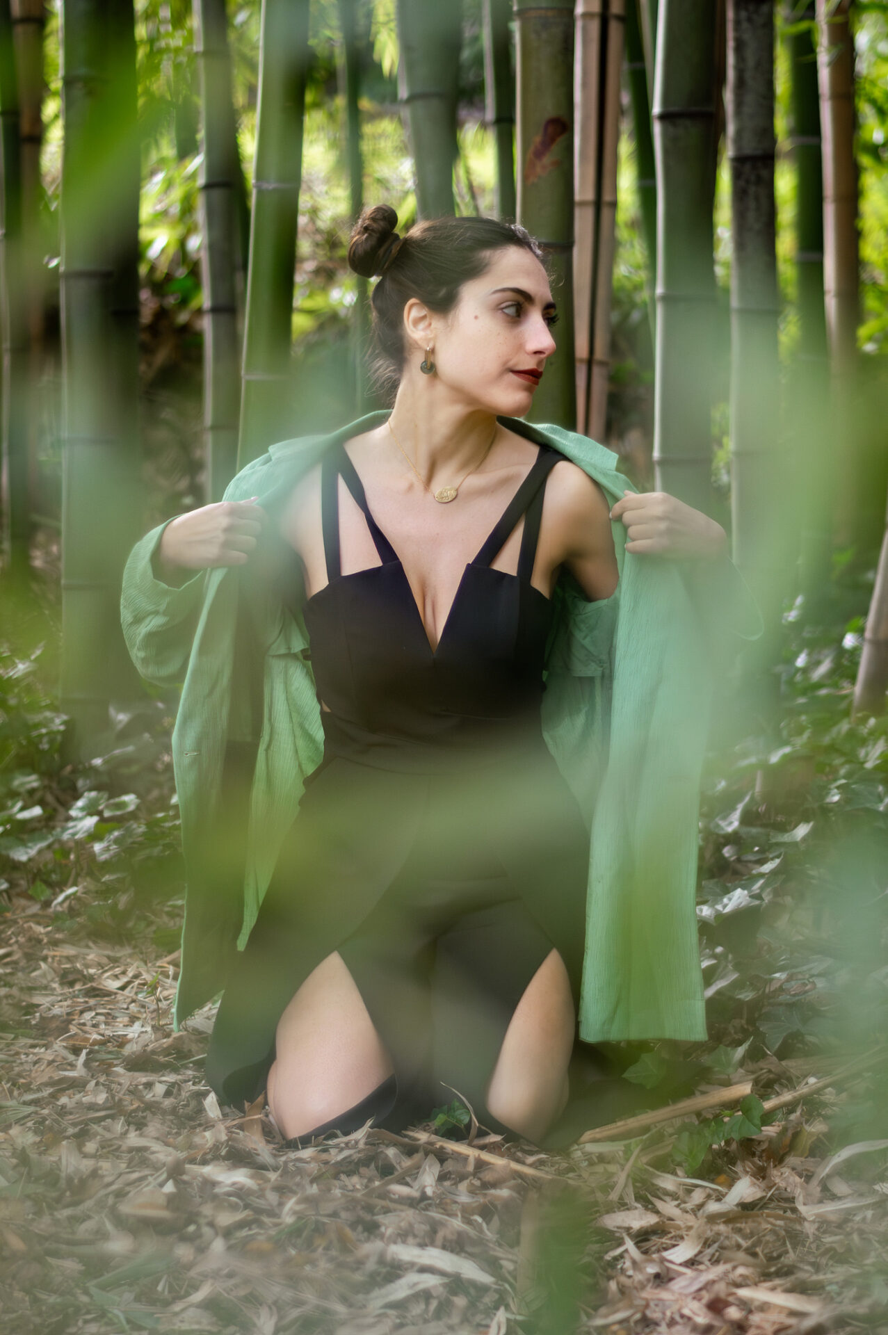a woman in a green dress