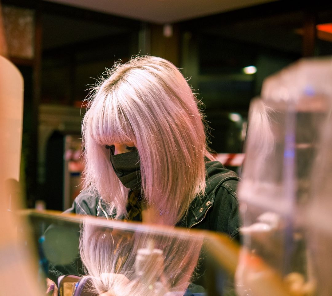a woman with long hair